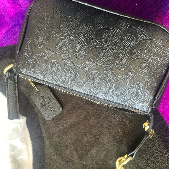 Coach Black Embossed Leather Wristlet - Picture 6 of 6